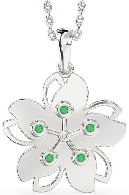 Emerald Silver Flower Necklace