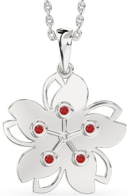 Ruby White Gold Flower Necklace