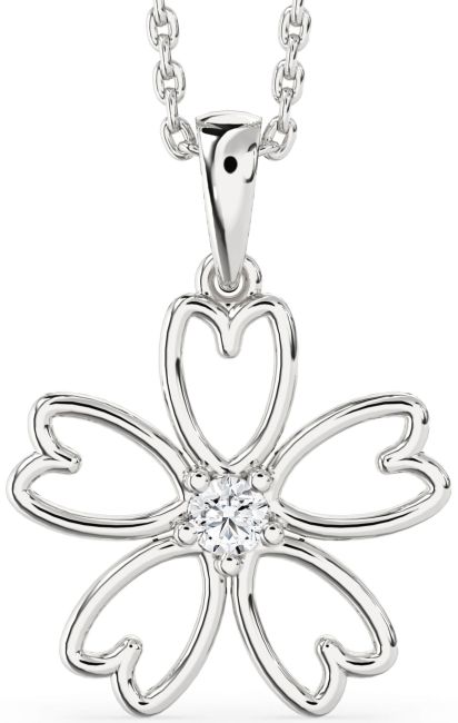 Diamond Silver Flower Necklace