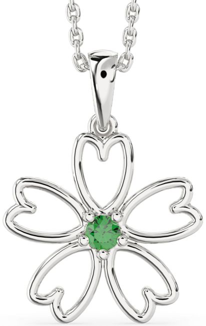Emerald Platinum Flower Necklace