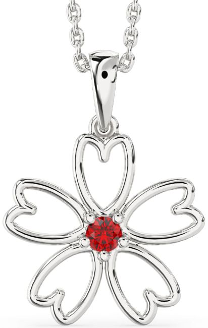 Ruby Silver Flower Necklace