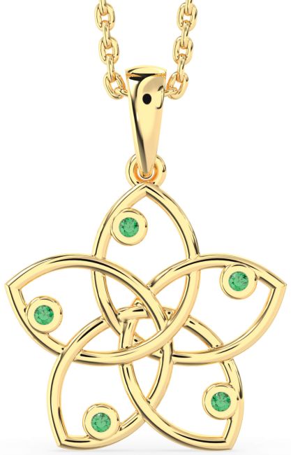 Emerald Gold Silver Flower Necklace