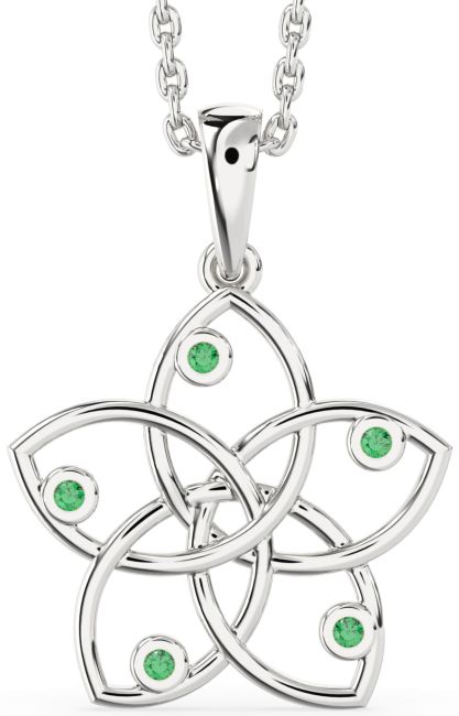 Emerald Platinum Flower Necklace