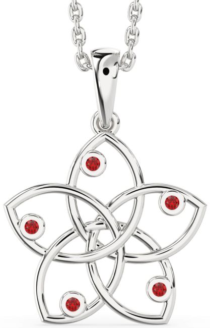 Ruby Silver Flower Necklace