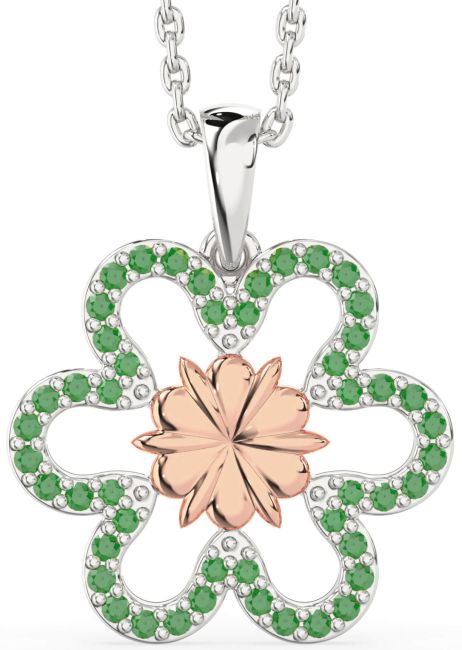 Emerald White Rose Gold Flower Necklace