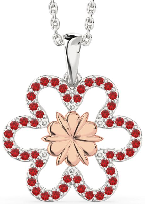 Ruby Silver & 10K Rose Gold Flower Necklace