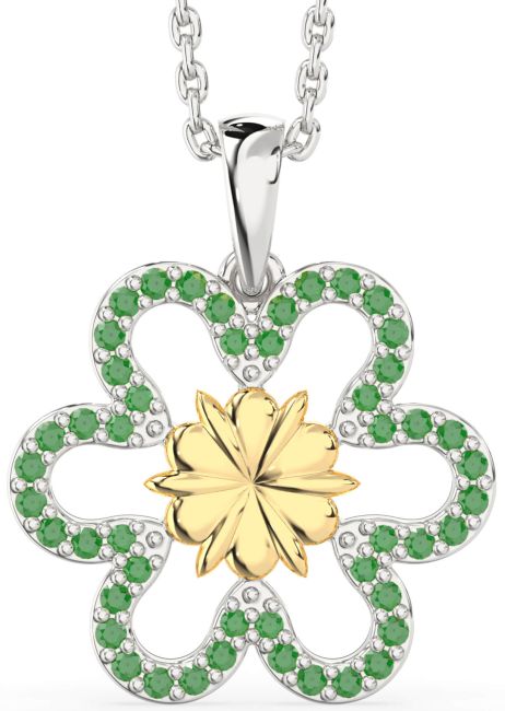 Emerald Platinum & Yellow Gold Flower Necklace