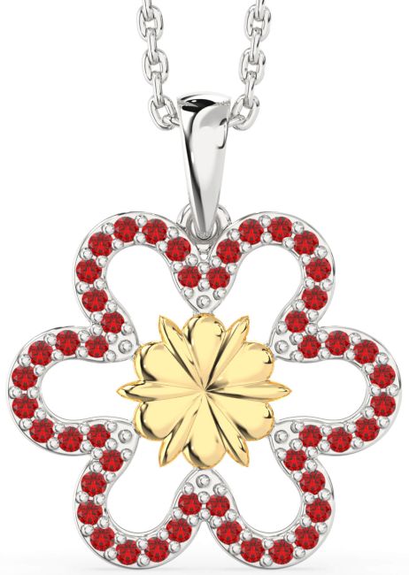 Ruby Gold Silver Flower Necklace