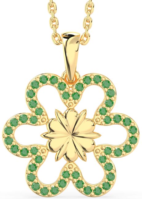 Emerald Gold Silver Flower Necklace