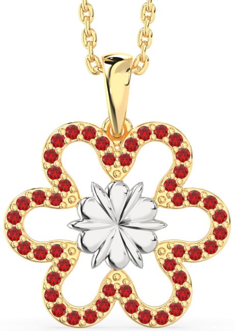 Ruby Gold Silver Flower Necklace