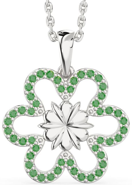 Emerald Platinum Flower Necklace
