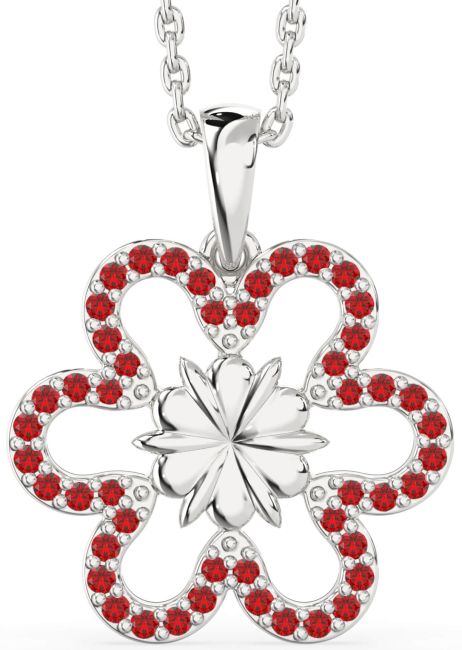 Ruby Silver Flower Necklace