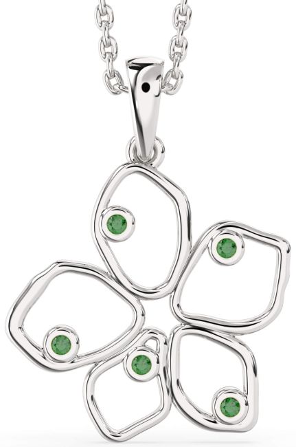 Emerald Platinum Flower Necklace