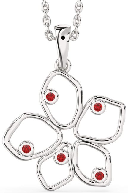 Ruby Silver Flower Necklace