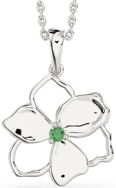 Emerald Platinum Flower Necklace