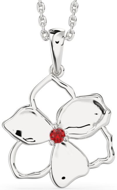Ruby White Gold Flower Necklace