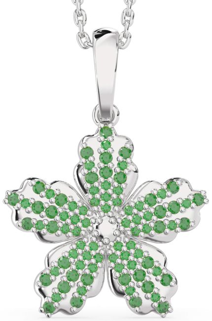 Emerald Platinum Flower Necklace