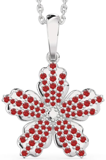 Ruby Platinum Flower Necklace
