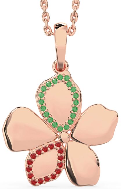 Emerald & Ruby Rose Gold Flower Necklace