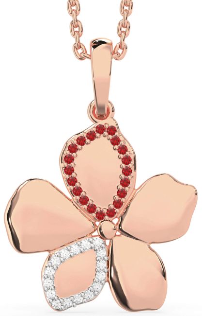 Diamond & Ruby Rose Gold Flower Necklace