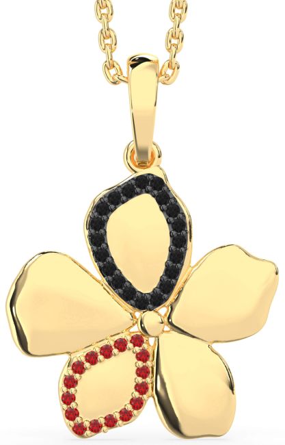 Black Diamond & Ruby Gold Silver Flower Necklace