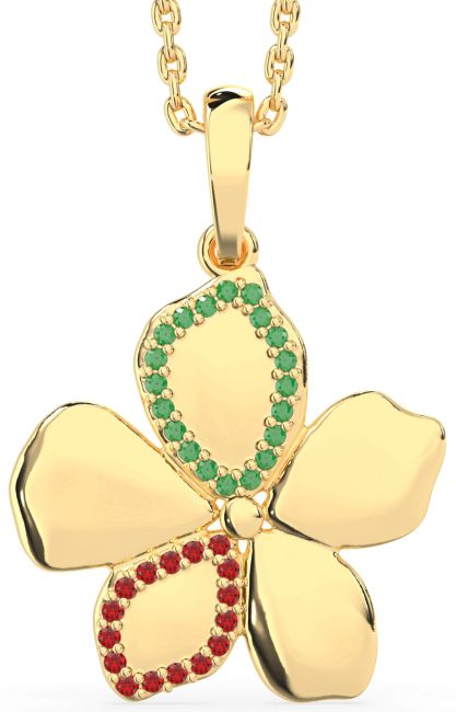 Emerald & Ruby Gold Silver Flower Necklace