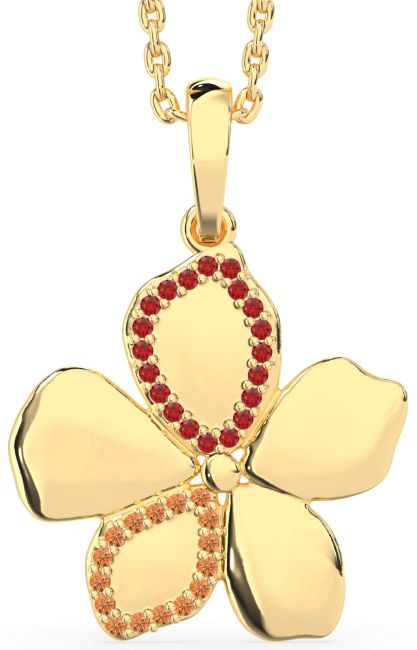 Ruby & Citrine Gold Silver Flower Necklace