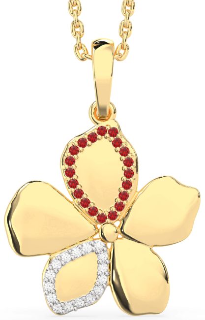 Diamond & Ruby Gold Flower Necklace