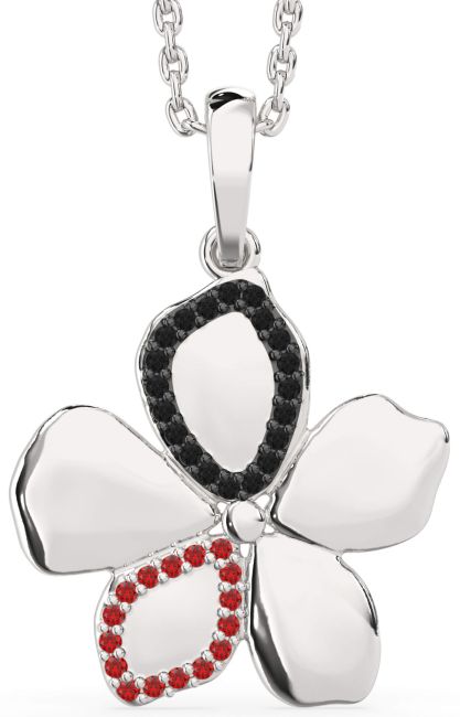 Black Diamond & Ruby Platinum Flower Necklace