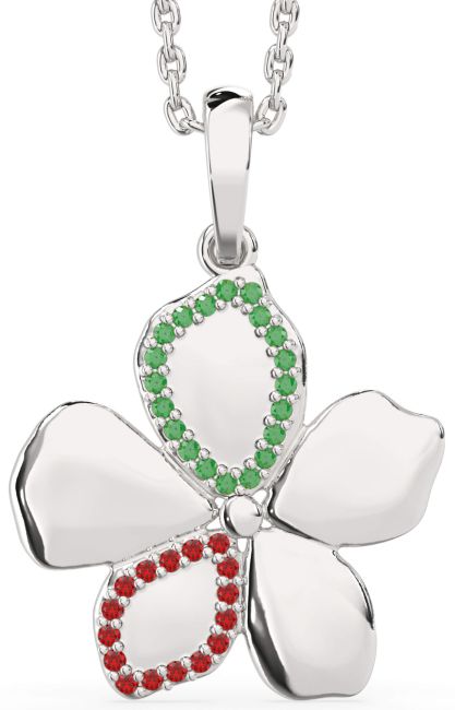 Emerald & Ruby Silver Flower Necklace