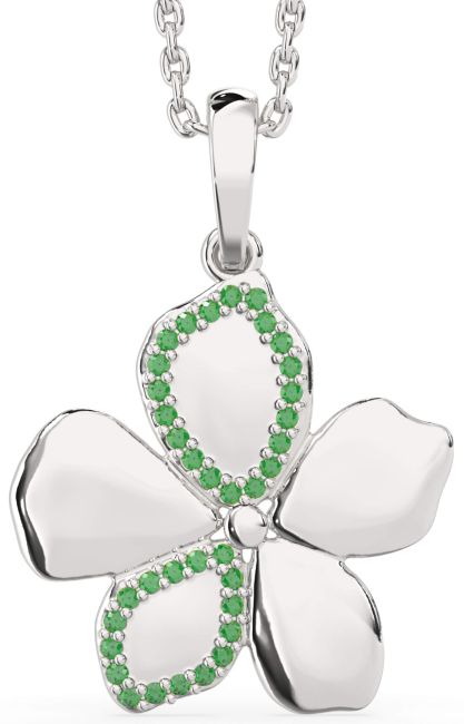 Emerald Platinum Flower Necklace