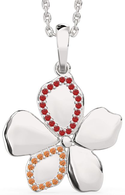Ruby & Citrine Silver Flower Necklace