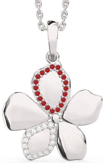 Diamond & Ruby White Gold Flower Necklace