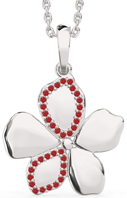 Ruby Silver Flower Necklace