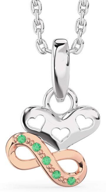 Emerald White Rose Gold Heart Infinity Necklace