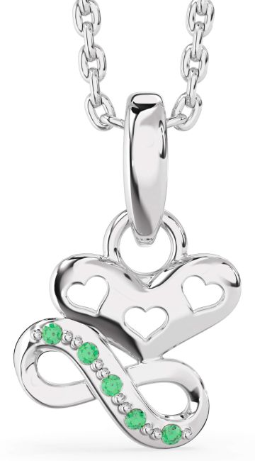 Emerald Silver Heart Infinity Necklace