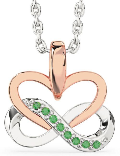 Emerald White Rose Gold Heart Infinity Interlock Necklace