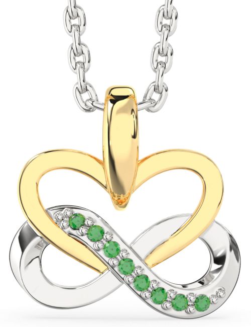 Emerald Platinum & Yellow Gold Heart Infinity Interlock Necklace