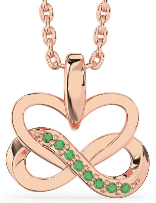 Emerald Rose Gold Heart Infinity Interlock Necklace