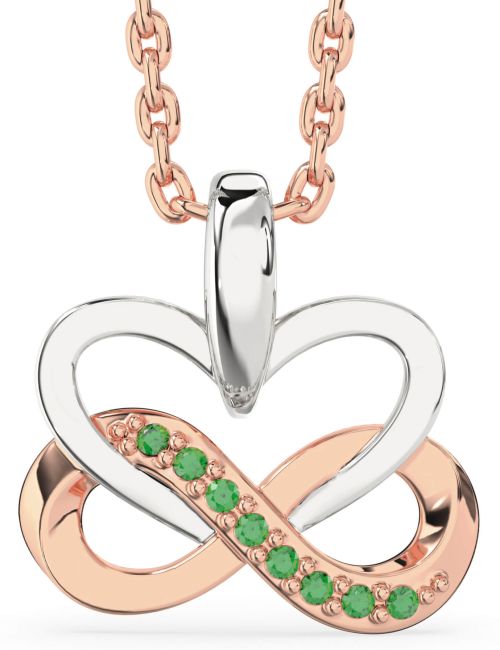 Emerald Rose Gold Silver Heart Infinity Interlock Necklace
