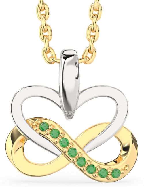 Emerald Gold Silver Heart Infinity Interlock Necklace