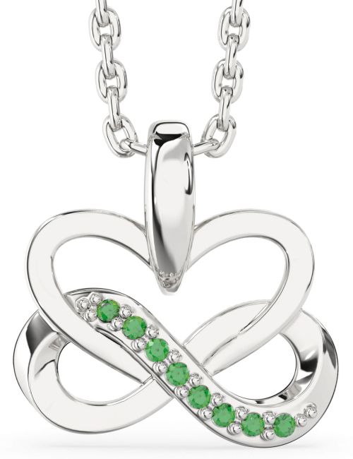 Emerald Silver Heart Infinity Interlock Necklace