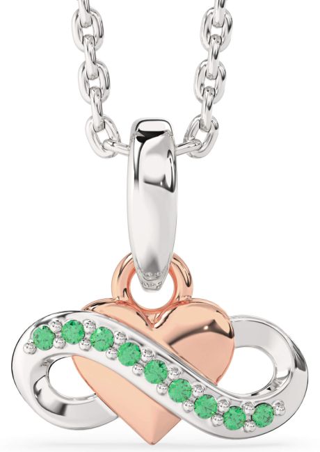 Emerald Silver & 10K Rose Gold Infinity Heart Necklace