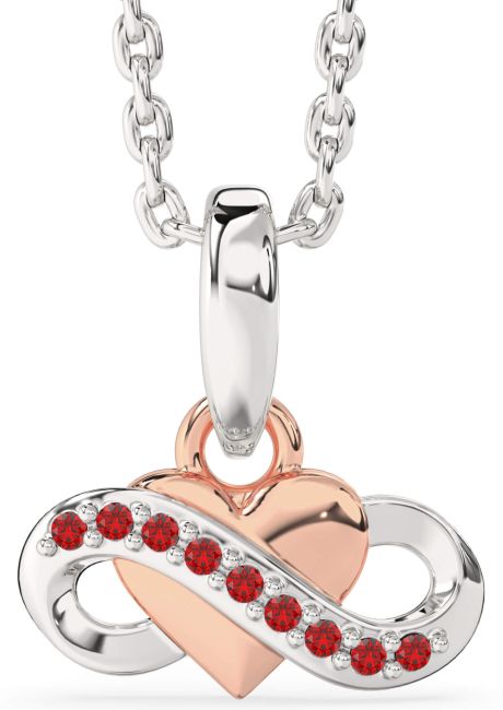 Ruby White Rose Gold Infinity Heart Necklace