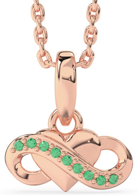 Emerald Rose Gold Silver Infinity Heart Necklace