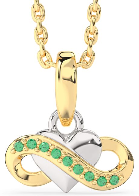 Emerald Gold Silver Infinity Heart Necklace