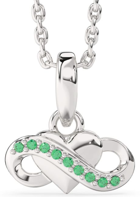 Emerald White Gold Infinity Heart Necklace