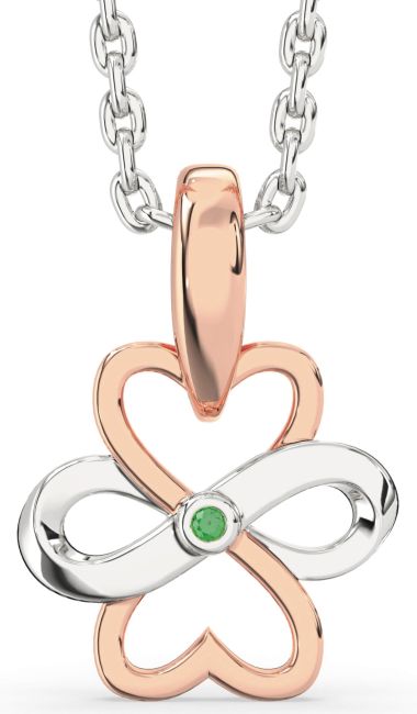 Emerald Silver & 10K Rose Gold Infinity Heart Necklace