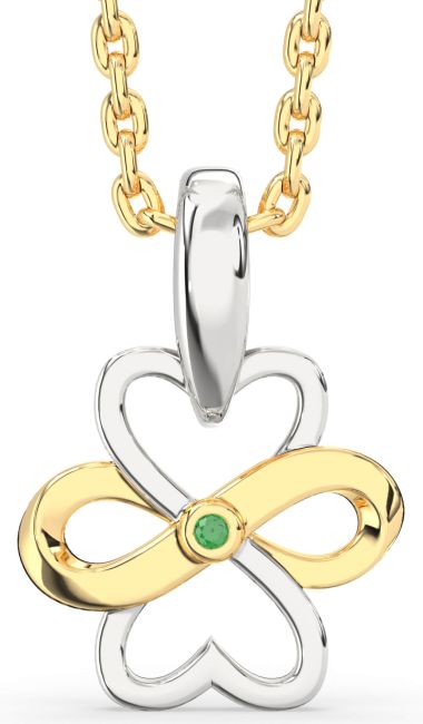 Emerald Gold Silver Infinity Heart Necklace