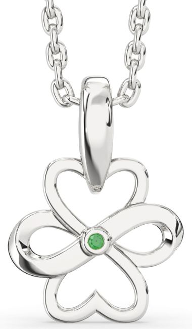 Emerald Platinum Infinity Heart Necklace